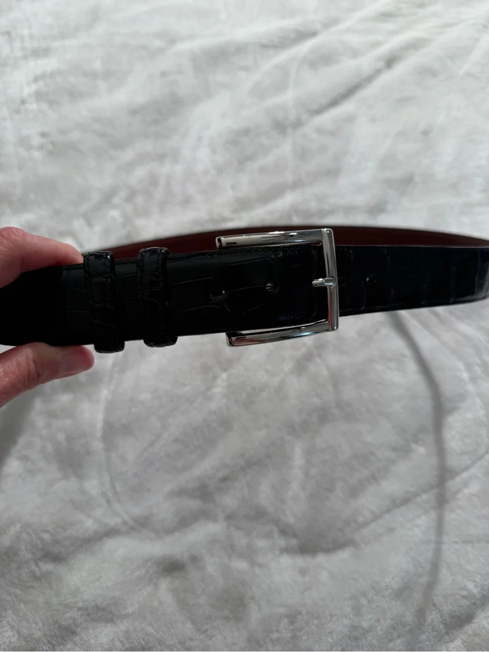 Torino Leather Co. Genuine Alligator Belt Size 38 Black Silver Solid Brass Italy